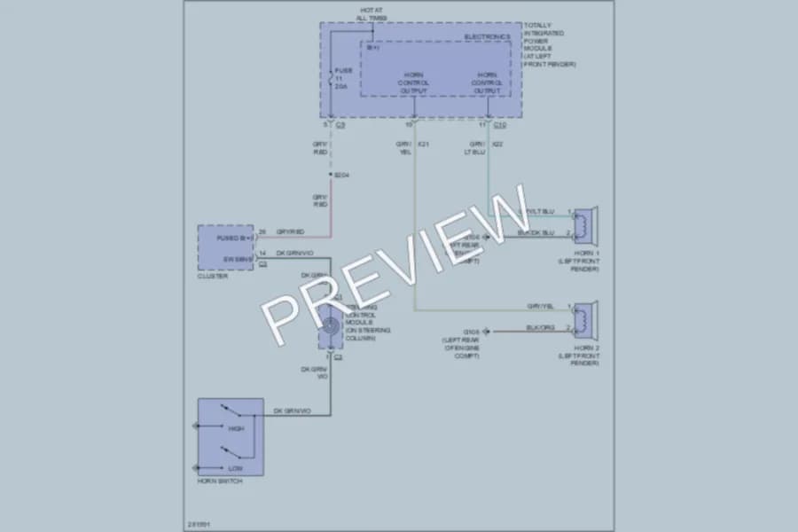 2008 Dodge R1500 Horn wiring diagram preview with protected circuit layout