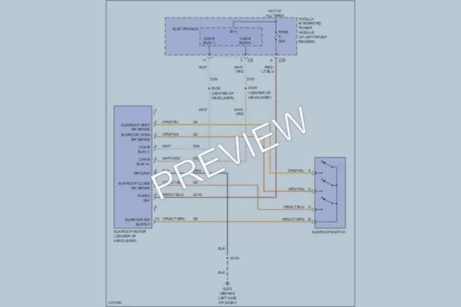 2008 Dodge R3500 Power Top Sunroof wiring diagram preview with protected circuit layout