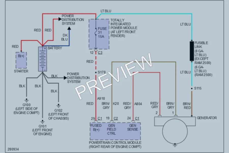 2008 Dodge R3500 Starting Charging wiring diagram preview with protected circuit layout