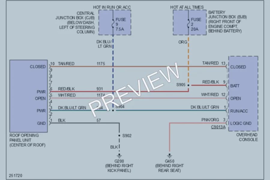 2008 Ford CrownVictoria Power Top Sunroof wiring diagram preview