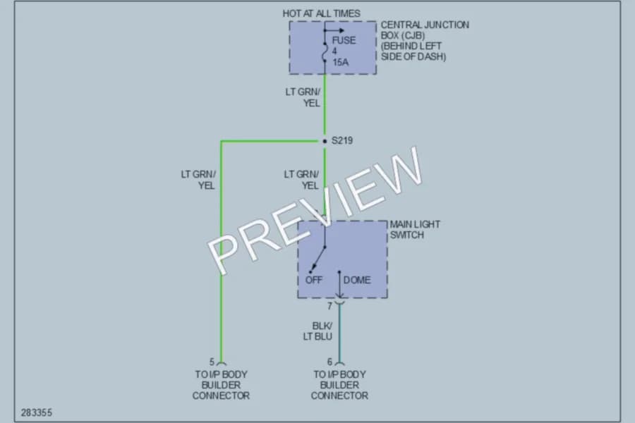 2008 Ford E350 Super Duty Interior Lights wiring diagram preview with protected circuit layout