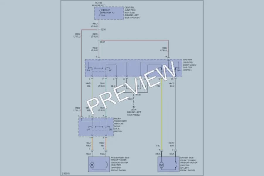 2008 Ford E350 Super Duty Power Windows wiring diagram preview with protected circuit layout