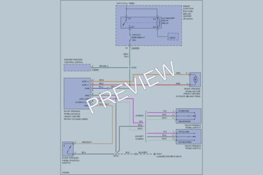 2008 Ford Escape Power Top Sunroof wiring diagram preview