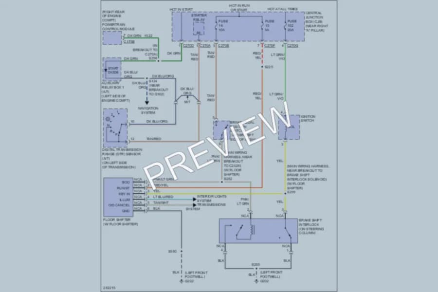 2008 Ford F150 Shift Interlock wiring diagram preview with protected circuit layout