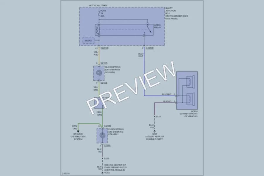 2008 Ford F250 Super Duty Horn wiring diagram preview with protected circuit layout