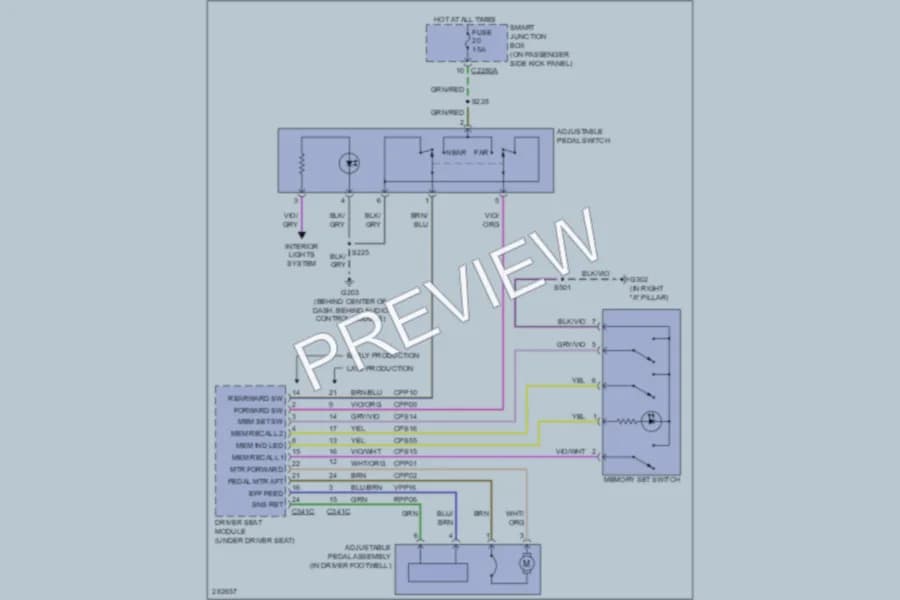 2008 Ford F250 Super Duty Memory Systems wiring diagram preview with protected circuit layout