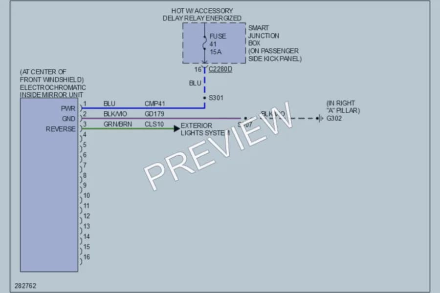 2008 Ford F350 Super Duty Power Mirrors wiring diagram preview with protected circuit layout