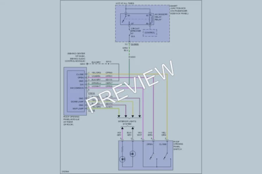 2008 Ford F550ChsCab Power Top Sunroof wiring diagram preview