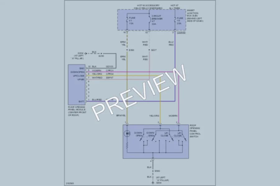 2008 Ford Focus Power Top Sunroof wiring diagram preview