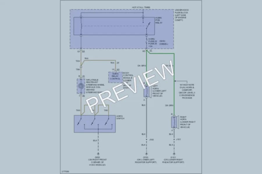 2008 GMC 1500 Horn wiring diagram preview with protected circuit layout