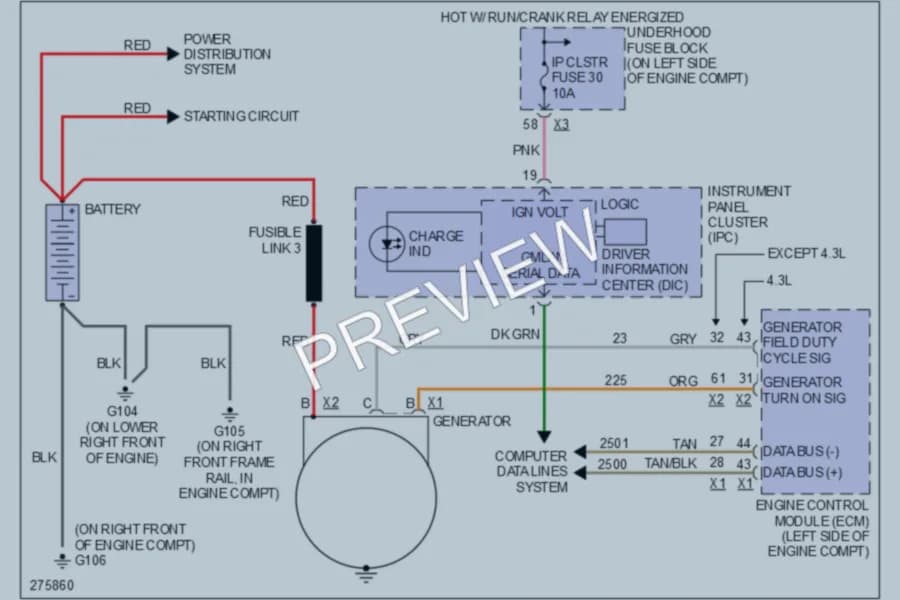 2008 GMC G2500 Starting Charging wiring diagram preview with protected circuit layout