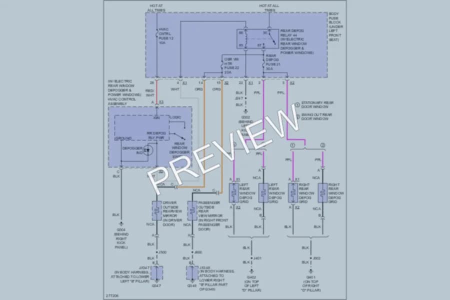 2008 GMC G3500 Defoggers wiring diagram preview with protected circuit layout