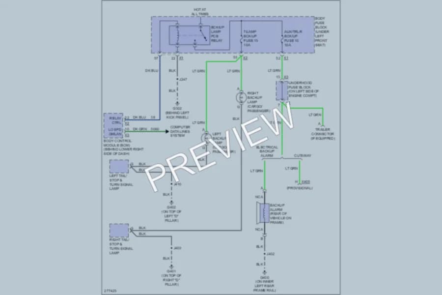 2008 GMC G3500 Exterior Lights wiring diagram preview with protected circuit layout