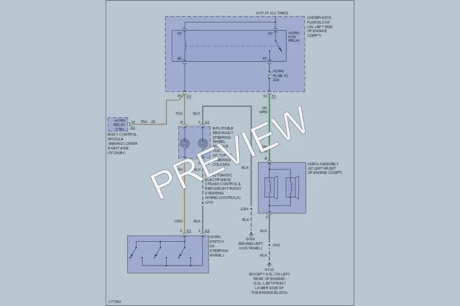 2008 GMC H1500 Horn wiring diagram preview with protected circuit layout