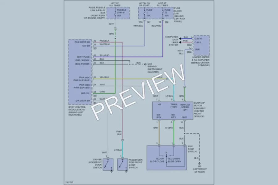 2008 Infiniti FX35 Power Top Sunroof wiring diagram preview