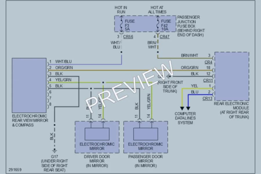 2008 Jaguar XJ8L Power Mirrors wiring diagram preview