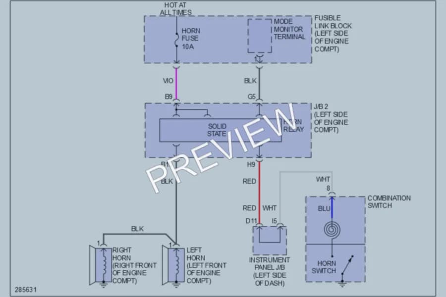 2008 Lexus RX400h Horn wiring diagram preview