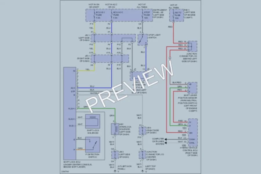 2008 Lexus RX400h Shift Interlock wiring diagram preview