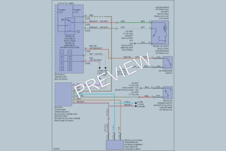 2008 Mitsubishi Lancer Trunk Tailgate Fuel Door wiring diagram preview