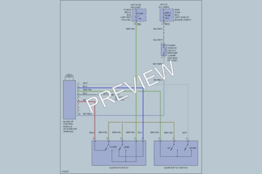 2008 Subaru Outback Power Top Sunroof wiring diagram preview