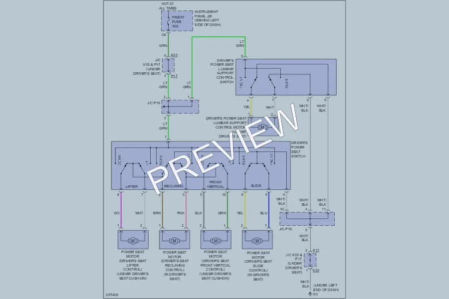 2008 Toyota Avalon Power Seats wiring diagram preview
