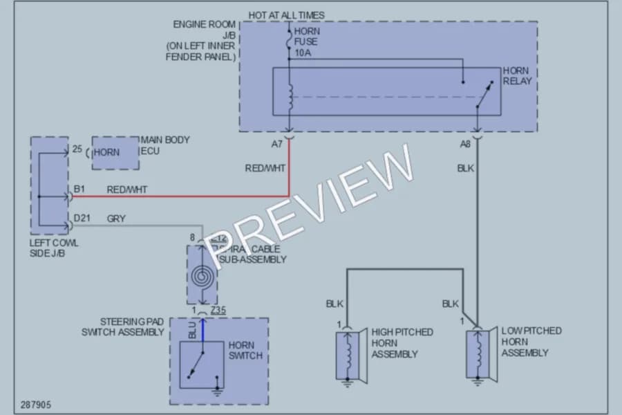 2008 Toyota LandCruiser Horn wiring diagram preview