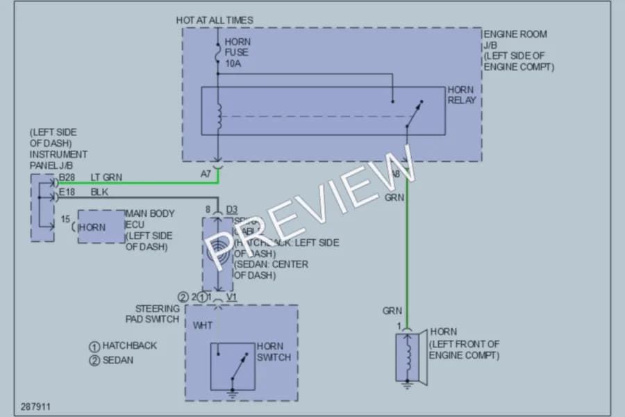 2008 Toyota Yaris Horn wiring diagram preview