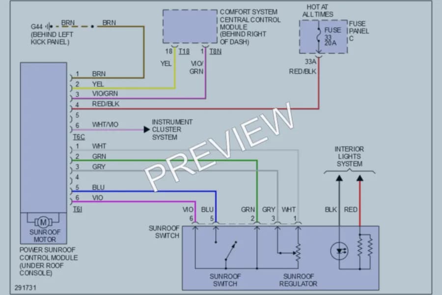 2008 Volkswagen GTI Power Top Sunroof wiring diagram preview