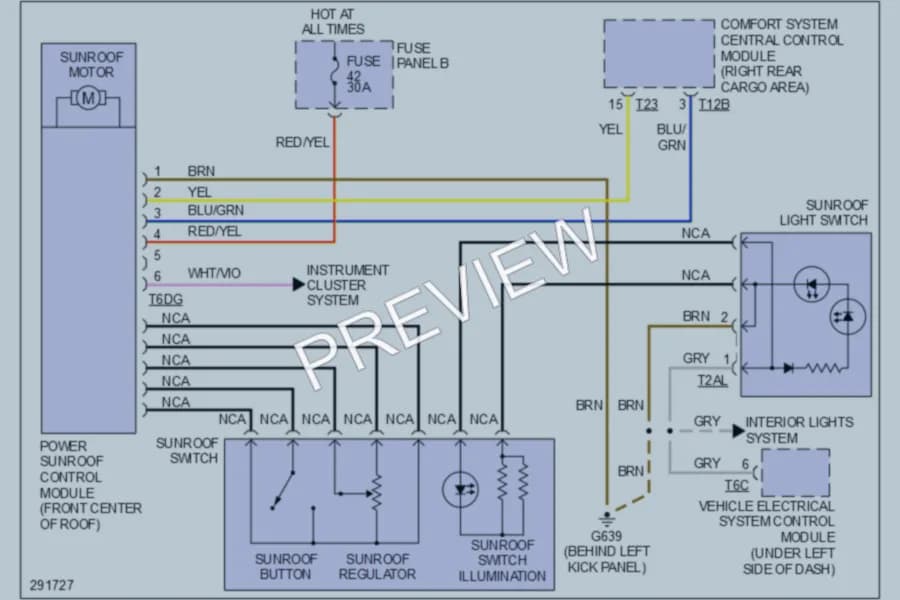2008 Volkswagen Touareg Power Top Sunroof wiring diagram preview