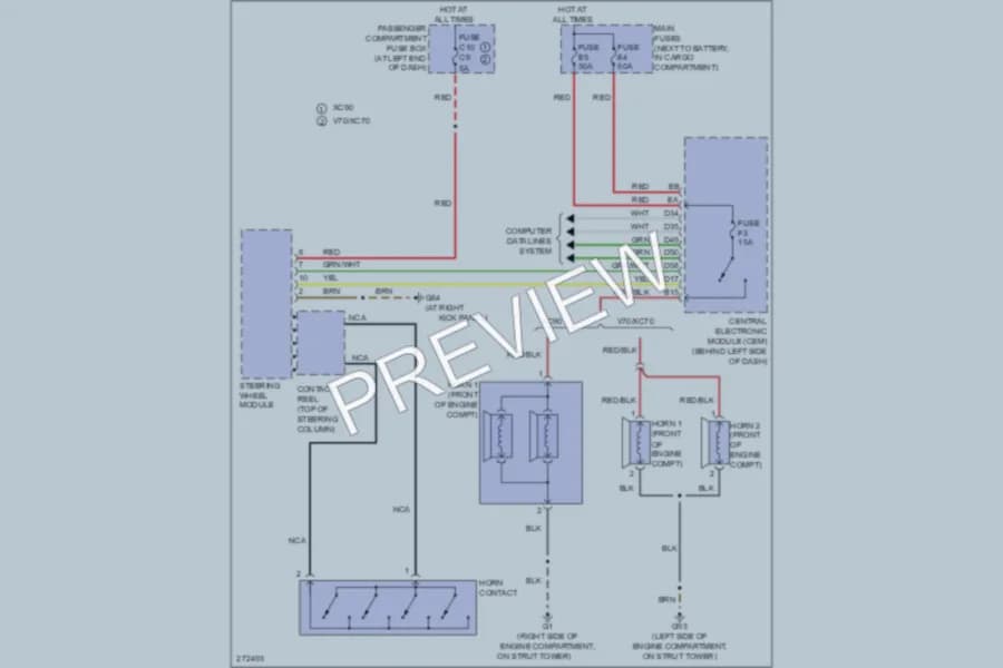 2008 Volvo V70 Horn wiring diagram preview