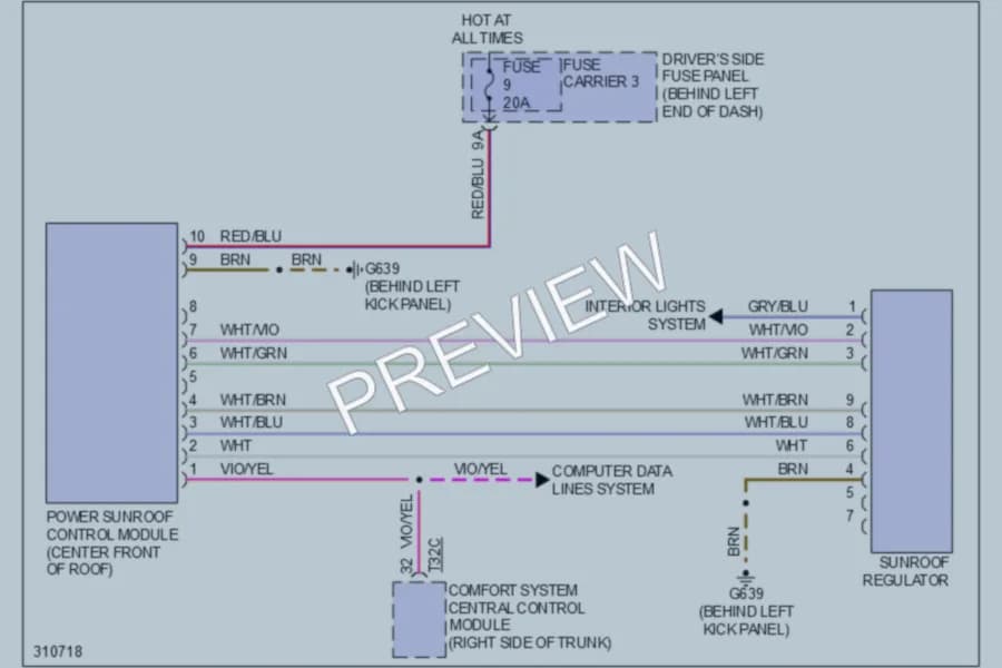 2009 Audi A4 Power Top Sunroof wiring diagram preview