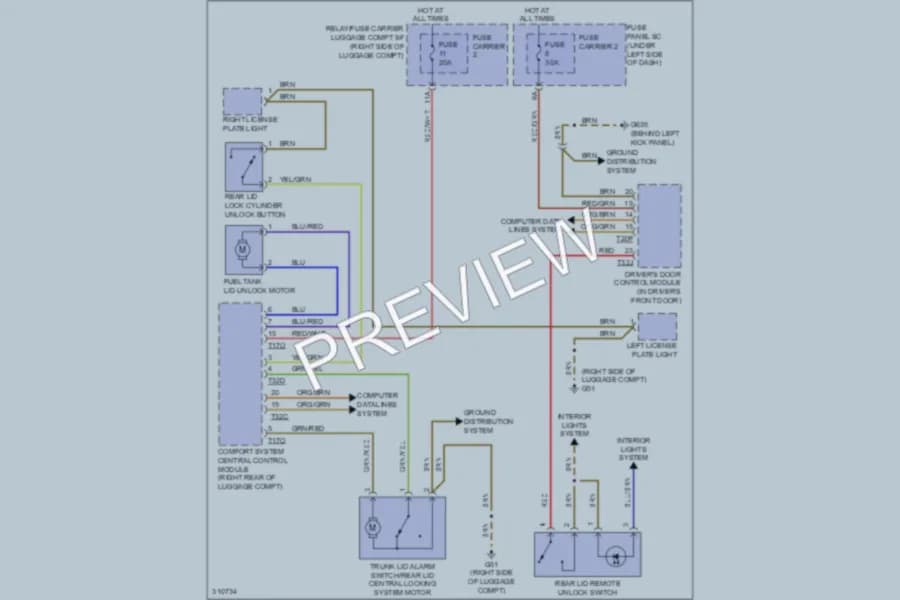 2009 Audi A5 Trunk Tailgate Fuel Door wiring diagram preview