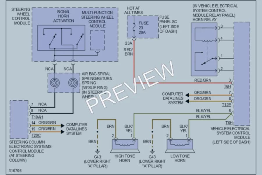 2009 Audi TTS Horn wiring diagram preview