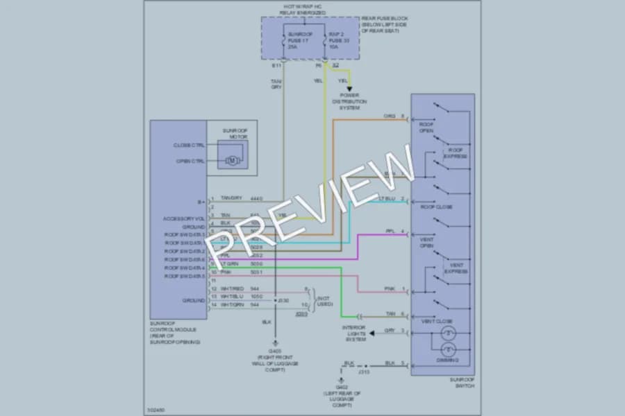 2009 Buick Lucerne Power Top Sunroof wiring diagram preview