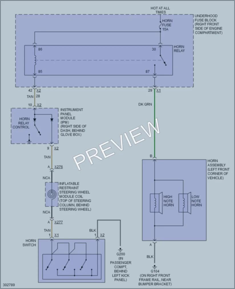 2009 Cadillac STS Horn wiring diagram preview