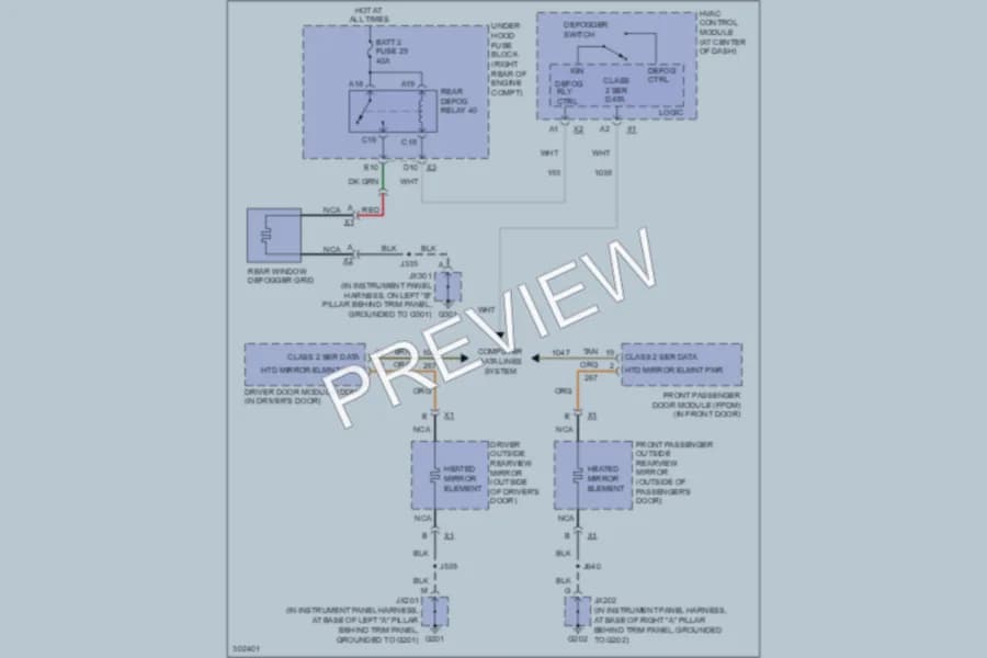 2009 Cadillac XLRV Defoggers wiring diagram preview