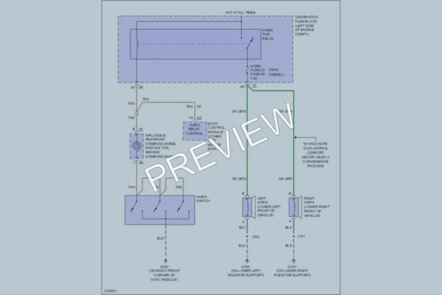 2009 Chevrolet 2500 Hd Horn wiring diagram preview with protected circuit layout