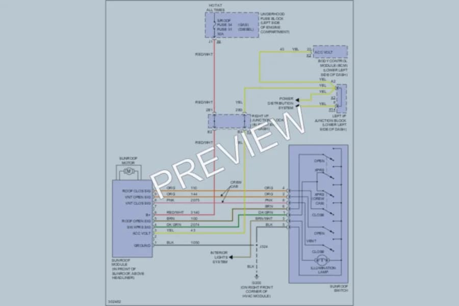 2009 Chevrolet 2500 Hd Power Top Sunroof wiring diagram preview with protected circuit layout