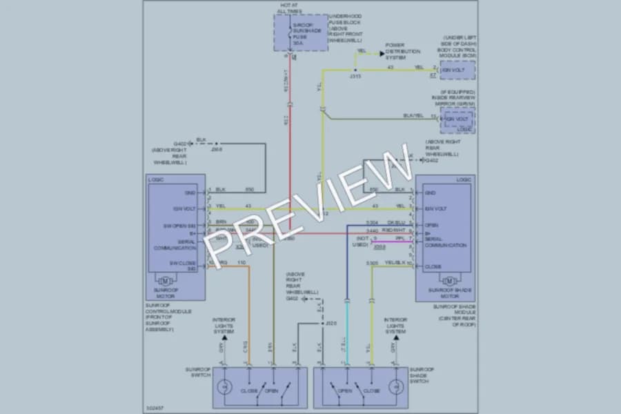 2009 Chevrolet Traverse Power Top Sunroof wiring diagram preview