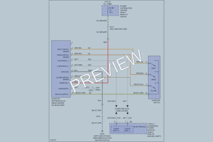 2009 Dodge Charger Power Top Sunroof wiring diagram preview