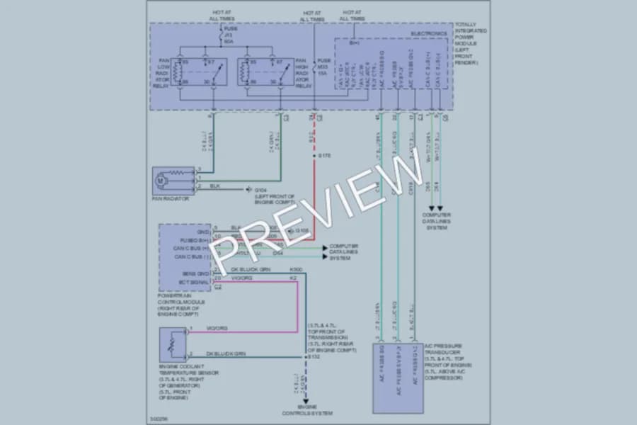 2009 Dodge R1500 Cooling Fan wiring diagram preview with protected circuit layout
