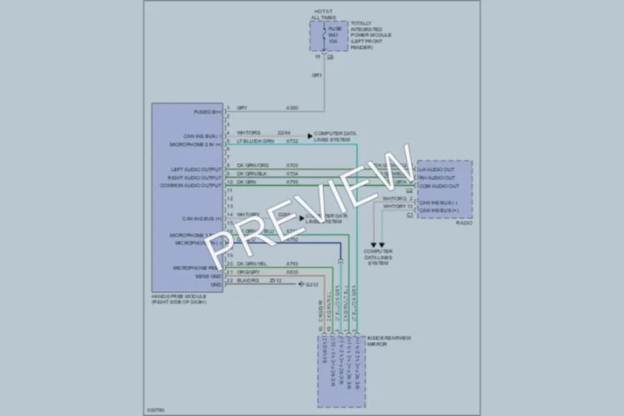 2009 Dodge R1500 Radio wiring diagram preview with protected circuit layout
