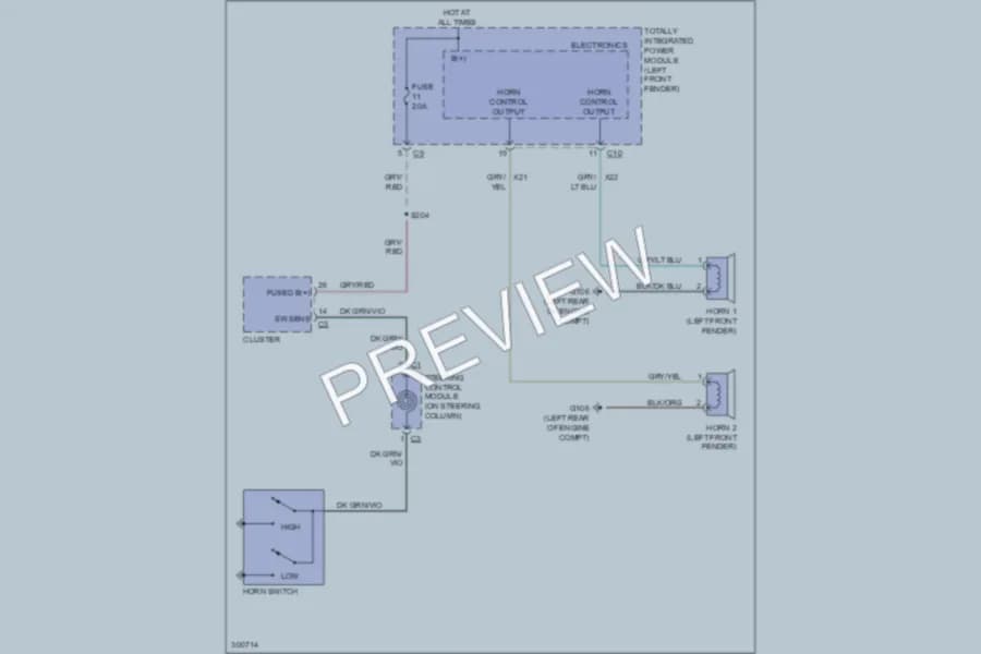 2009 Dodge R2500 Horn wiring diagram preview with protected circuit layout