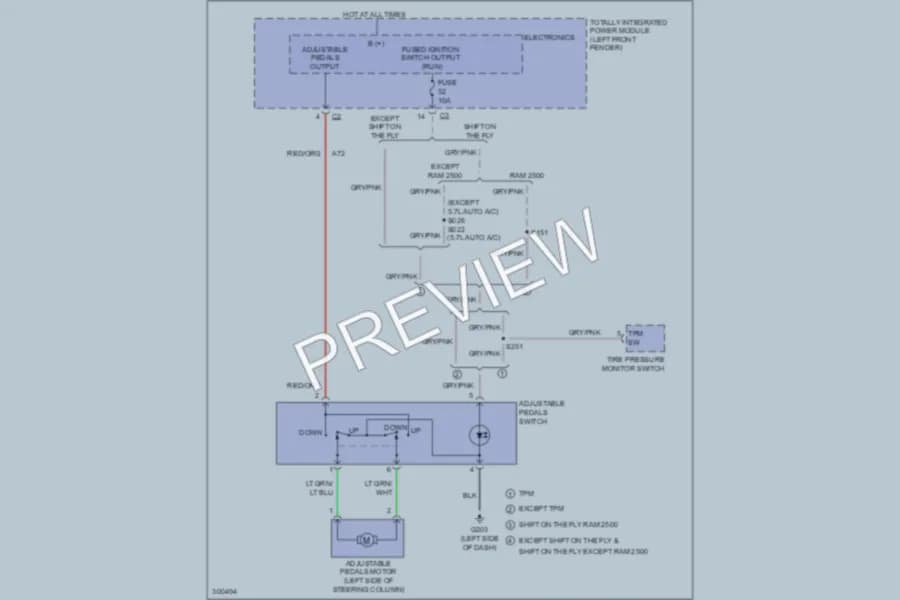 2009 Dodge R2500 Power Seats wiring diagram preview with protected circuit layout