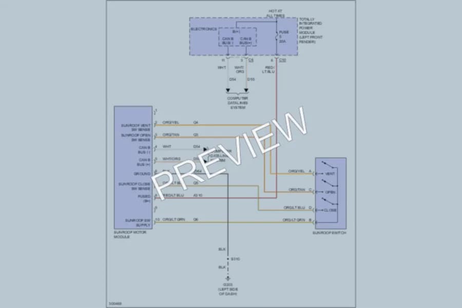 2009 Dodge R2500 Power Top Sunroof wiring diagram preview with protected circuit layout