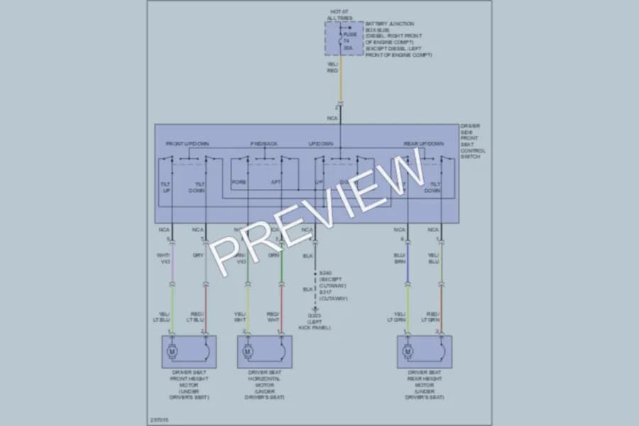 2009 Ford E250 Power Seats wiring diagram preview with protected circuit layout