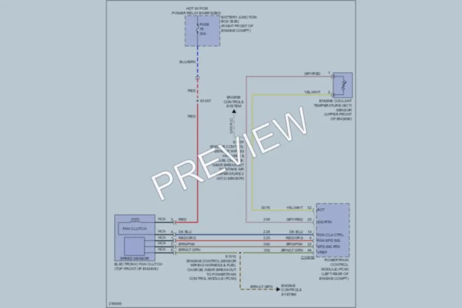 2009 Ford E350 Super Duty Cooling Fan wiring diagram preview with protected circuit layout