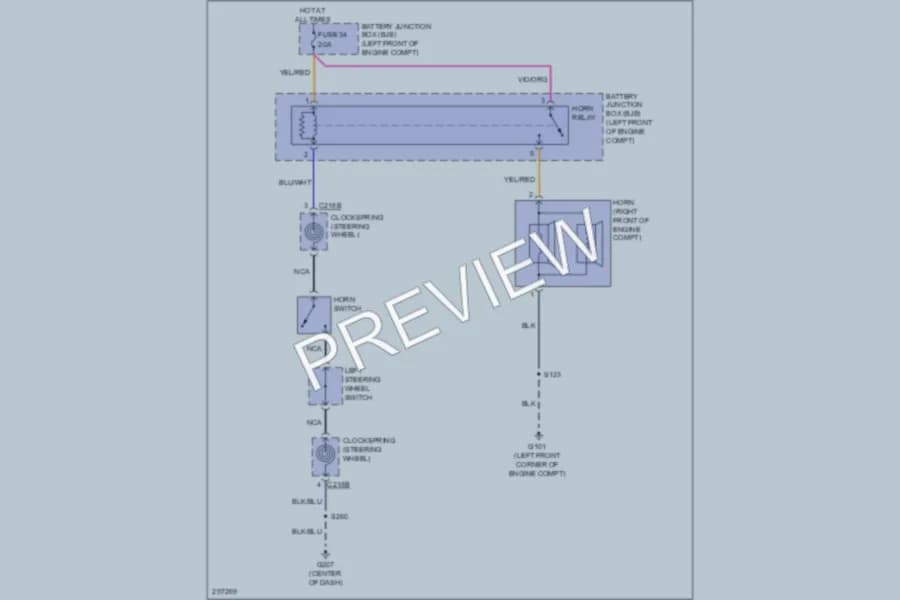 2009 Ford E350 Super Duty Horn wiring diagram preview with protected circuit layout