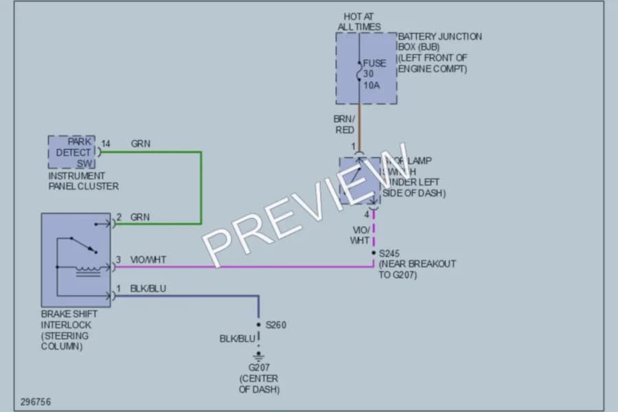 2009 Ford E350 Super Duty Shift Interlock wiring diagram preview with protected circuit layout