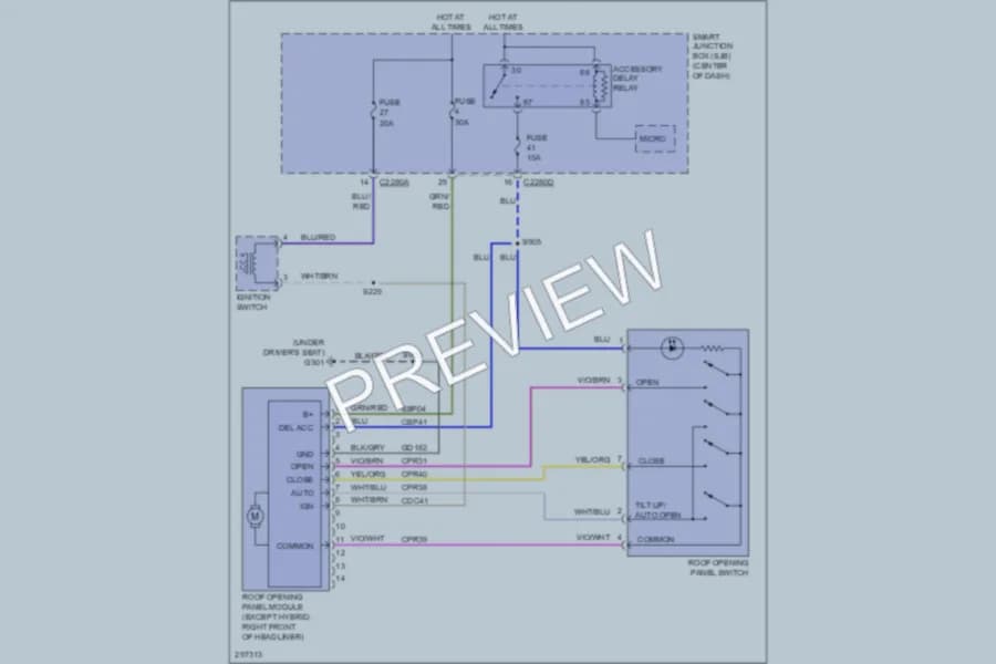 2009 Ford EscapeHybrid Power Top Sunroof wiring diagram preview